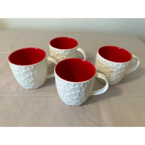 Starbucks Snowflake White Red Coffee Mug Cup 2011 Bone China Set‎ of 4 - Picture 1 of 5